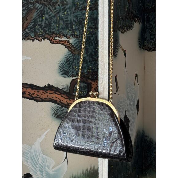 Vintage Croc Embossed Leather Purse 1980s - Picture 2 of 5